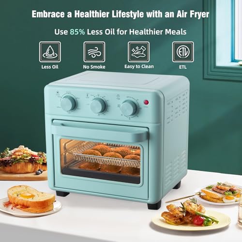 Novaspark Air Fryer Toaster Oven Combo, Retro Convection Oven Countertop,16QT Small Toaster Oven, 4-slices or 9" Pizza,Bake,Toast,Broil, Air Fry, Rapid Heating Mini Conventional Oven, Non-Stick, Blue - My Kitchen Products