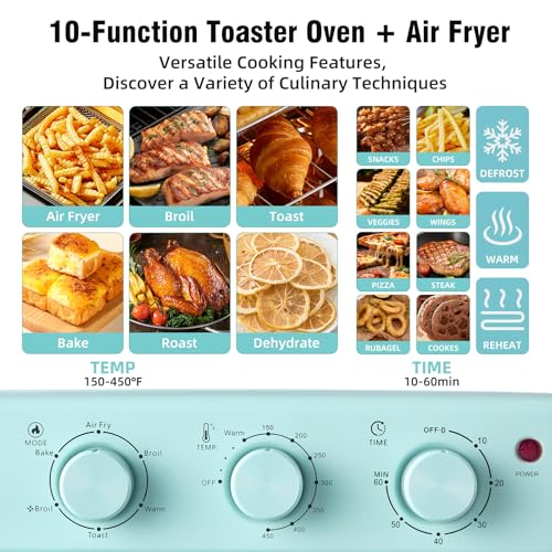 Novaspark Air Fryer Toaster Oven Combo, Retro Convection Oven Countertop,16QT Small Toaster Oven, 4-slices or 9" Pizza,Bake,Toast,Broil, Air Fry, Rapid Heating Mini Conventional Oven, Non-Stick, Blue - My Kitchen Products