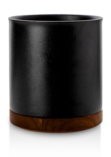Nucookery 360°Rotating Utensil Holder, 7.2" Large Utensil Crock Countertop, Black Ceramic Cooking Utensil Organizer,Spatula Spoon Holder,Farmhouse Kitchen Decor Christmas Gift (Stone Black) - My Kitchen Products