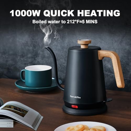 Nueve&Five Gooseneck Electric Kettle with Thermometer， Black Electric Kettle 1L with Auto Shut-Off，1000W Hot Water Kettle of Stainless Steel， Pour Over Kettle for Coffee & Tea - My Kitchen Products
