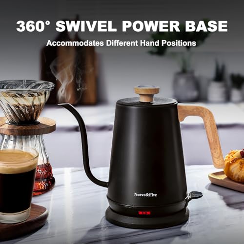 Nueve&Five Gooseneck Electric Kettle with Thermometer， Black Electric Kettle 1L with Auto Shut-Off，1000W Hot Water Kettle of Stainless Steel， Pour Over Kettle for Coffee & Tea - My Kitchen Products