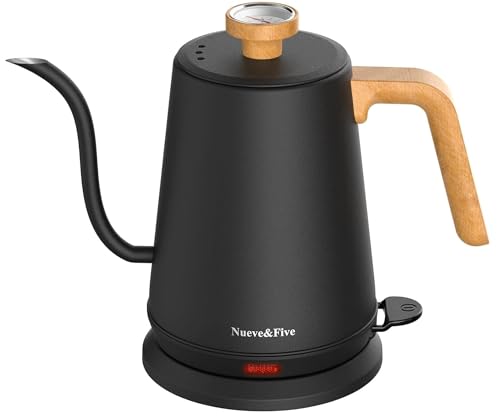 Nueve&Five Gooseneck Electric Kettle with Thermometer， Black Electric Kettle 1L with Auto Shut-Off，1000W Hot Water Kettle of Stainless Steel， Pour Over Kettle for Coffee & Tea - My Kitchen Products