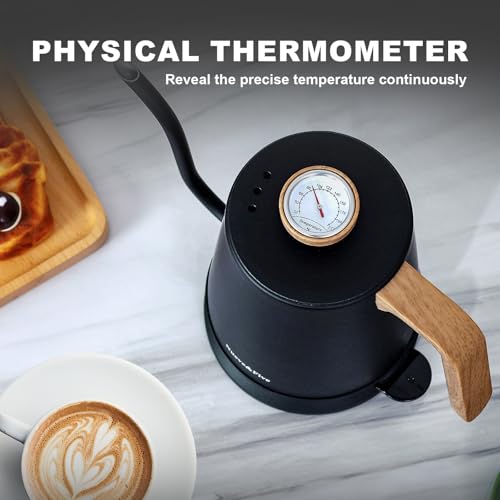 Nueve&Five Gooseneck Electric Kettle with Thermometer， Black Electric Kettle 1L with Auto Shut-Off，1000W Hot Water Kettle of Stainless Steel， Pour Over Kettle for Coffee & Tea - My Kitchen Products