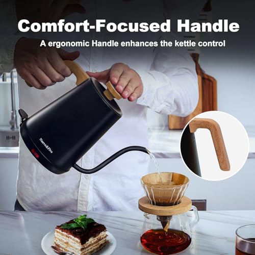 Nueve&Five Gooseneck Electric Kettle with Thermometer， Black Electric Kettle 1L with Auto Shut-Off，1000W Hot Water Kettle of Stainless Steel， Pour Over Kettle for Coffee & Tea - My Kitchen Products