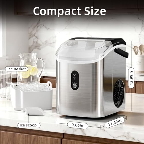 Nugget Countertop Ice Maker with Soft Chewable Ice, 35Lbs/24H, Pebble Portable Ice Machine with Ice Scoop, Self-Cleaning, One-Click Operation, for Kitchen,Office Stainless Steel Silver - My Kitchen Products