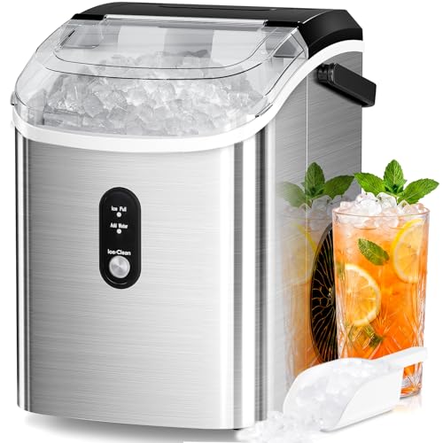 Nugget Countertop Ice Maker with Soft Chewable Ice, 35Lbs/24H, Pebble Portable Ice Machine with Ice Scoop, Self-Cleaning, One-Click Operation, for Kitchen,Office Stainless Steel Silver - My Kitchen Products