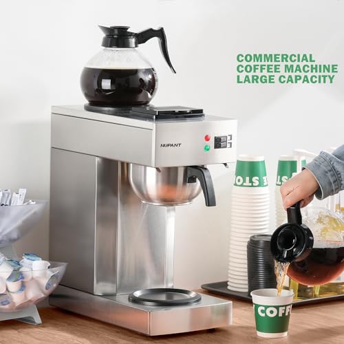 NUPANT 12-Cup Coffee Maker 1.8L Commercial Drip Coffee Maker Pour Over Coffee Machines with 2 Glass Carafes and 2 Warmers Plate Stainless Steel Coffee Brewer for Cofe Bar and Restaurant - My Kitchen Products
