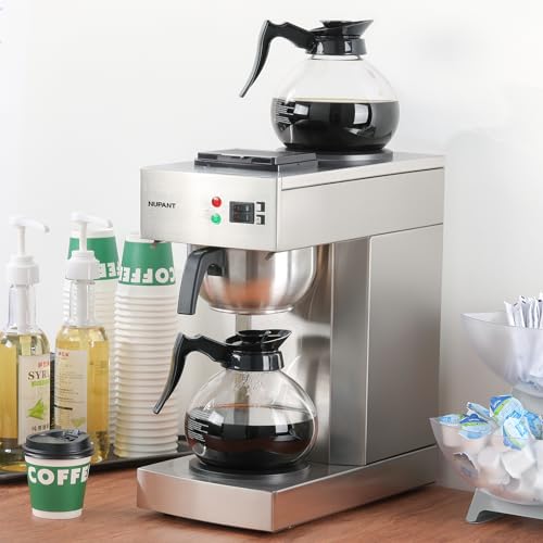 NUPANT 12-Cup Coffee Maker 1.8L Commercial Drip Coffee Maker Pour Over Coffee Machines with 2 Glass Carafes and 2 Warmers Plate Stainless Steel Coffee Brewer for Cofe Bar and Restaurant - My Kitchen Products