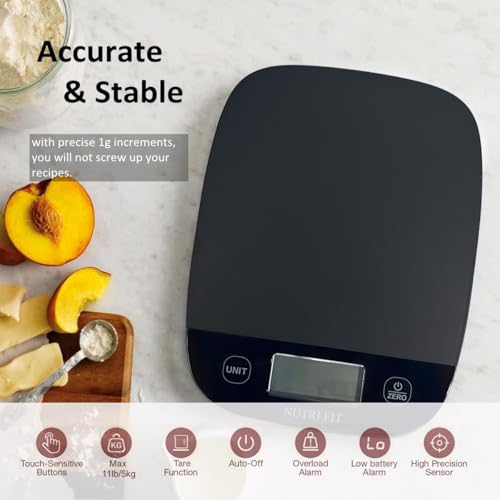 NUTRI FIT Food Scale for Kitchen Scales Digital Weight Grams and Ounces, Baking Scale Accurate for Weight Loss, Cooking, Coffee, Keto Diet, Meal Prep, 0.1oz Ultra Slim Smart Tare Black - My Kitchen Products
