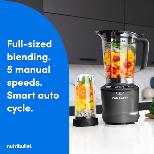 nutribullet SmartSense Blender Combo, 1400W, 64oz Pitcher, 32oz & 24oz Cups, 5-Speed, Smoothies, Ice and Frozen Fruit, Nut Milk, Soup, Gunmetal Gray, NBF50700 - My Kitchen Products
