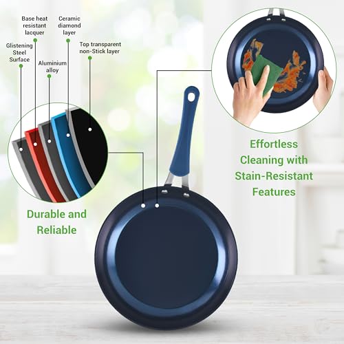 NutriChef 11 Piece Pots and Pans Set - Non Stick Cookware Set with Ceramic Coating, Cool-Touch Handles, Induction Ready, Includes Lids, and Utensils - Diamond Blue - My Kitchen Products