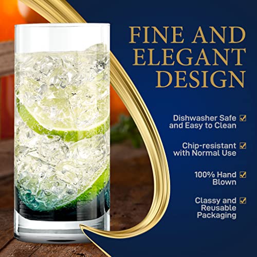 NutriChef 12.5oz Highball Drinking Glasses - Set of 2 Heavy Base Tall Tumbler Clear Glassware for Water, Wine, Beer, Liquor, Gin, Cocktail, Whiskey, Juice, Iced Coffee, Mixed Drinks, Dishwasher Safe - My Kitchen Products