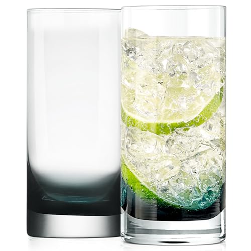 NutriChef 12.5oz Highball Drinking Glasses, Set of 2 Heavy Base Tall Tumbler Clear Glassware for Water, Wine, Beer