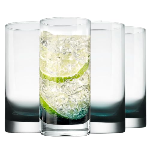 NutriChef 12.5oz Highball Drinking Glasses, Set of 4 Heavy Base Tall Tumbler Clear Glassware for Water, Wine, Beer