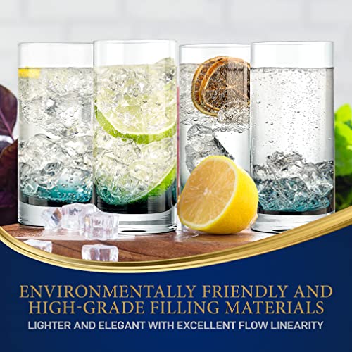 NutriChef 12.5oz Highball Drinking Glasses - Set of 4 Heavy Base Tall Tumbler Clear Glassware for Water, Wine, Beer, Liquor, Gin, Cocktail, Whiskey, Juice, Iced Coffee, Mixed Drinks, Dishwasher Safe - My Kitchen Products