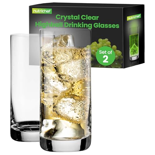 Nutrichef 14.2 oz Highball Drinking Glasses Premium Crystal, Durable & Dishwasher Safe, Elegant Design for Water, Cocktails