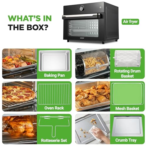 NutriChef 32 Quart Air Fryer & Oven | Digital Airfryer with 20 Presets, Dual Cook, Rotisserie, Bake & More | Multi-Function Convection Countertop Oven | Large Capacity | 18" x 17" x 14 | Black - My Kitchen Products