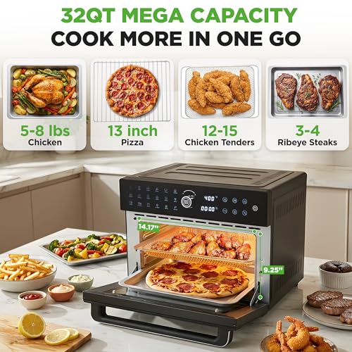 NutriChef 32 Quart Air Fryer & Oven | Digital Airfryer with 20 Presets, Dual Cook, Rotisserie, Bake & More | Multi-Function Convection Countertop Oven | Large Capacity | 18" x 17" x 14 | Black - My Kitchen Products