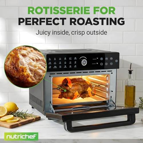 NutriChef 32 Quart Air Fryer & Oven | Digital Airfryer with 20 Presets, Dual Cook, Rotisserie, Bake & More | Multi-Function Convection Countertop Oven | Large Capacity | 18" x 17" x 14 | Black - My Kitchen Products