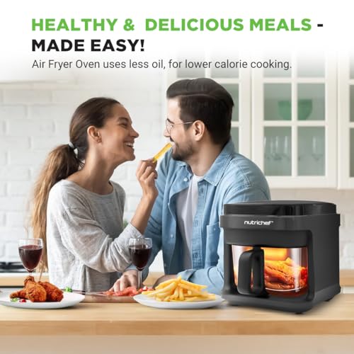 Nutrichef 5.8 Quart Air Fryer | 8-1 Preset Cook Modes | Transparent Fry Bowl for Best Cooking Results | Cook Shrimp, Steak, Fries, Wings, Chicken & More | Precise Temperature Control & Time | Grey - My Kitchen Products