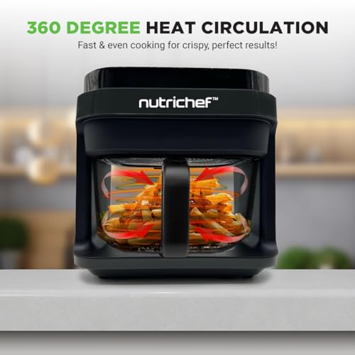Nutrichef 5.8 Quart Air Fryer | 8-1 Preset Cook Modes | Transparent Fry Bowl for Best Cooking Results | Cook Shrimp, Steak, Fries, Wings, Chicken & More | Precise Temperature Control & Time | Grey - My Kitchen Products