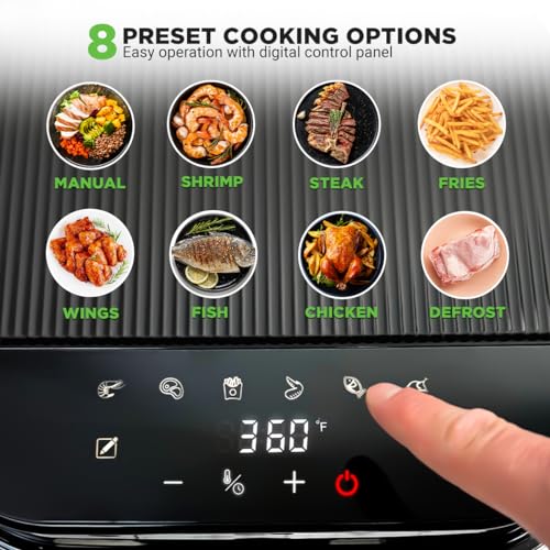 Nutrichef 5.8 Quart Air Fryer | 8-1 Preset Cook Modes | Transparent Fry Bowl for Best Cooking Results | Cook Shrimp, Steak, Fries, Wings, Chicken & More | Precise Temperature Control & Time | Grey - My Kitchen Products