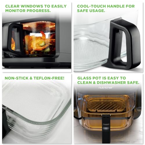 Nutrichef 5.8 Quart Air Fryer | 8-1 Preset Cook Modes | Transparent Fry Bowl for Best Cooking Results | Cook Shrimp, Steak, Fries, Wings, Chicken & More | Precise Temperature Control & Time | Grey - My Kitchen Products