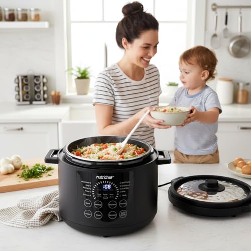 NutriChef Electric Pressure Cooker 6 Quart Capacity | 9 Function Digital Countertop Pressure Cooker | Adjustable Time & Temperature | Cook, Bake, Steam, Broil, & Braise | 13.1 x 11.4 IN | Black - My Kitchen Products