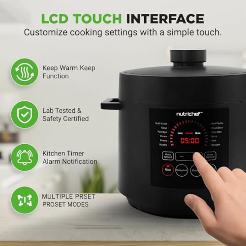 NutriChef Electric Pressure Cooker 6 Quart Capacity | 9 Function Digital Countertop Pressure Cooker | Adjustable Time & Temperature | Cook, Bake, Steam, Broil, & Braise | 13.1 x 11.4 IN | Black - My Kitchen Products
