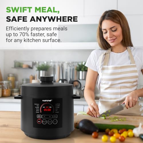 NutriChef Electric Pressure Cooker 6 Quart Capacity | 9 Function Digital Countertop Pressure Cooker | Adjustable Time & Temperature | Cook, Bake, Steam, Broil, & Braise | 13.1 x 11.4 IN | Black - My Kitchen Products