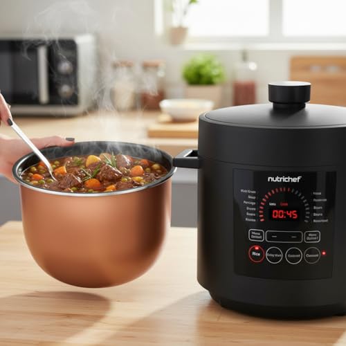 NutriChef Electric Pressure Cooker 6 Quart Capacity | 9 Function Digital Countertop Pressure Cooker | Adjustable Time & Temperature | Cook, Bake, Steam, Broil, & Braise | 13.1 x 11.4 IN | Black - My Kitchen Products
