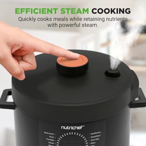 NutriChef Electric Pressure Cooker 6 Quart Capacity | 9 Function Digital Countertop Pressure Cooker | Adjustable Time & Temperature | Cook, Bake, Steam, Broil, & Braise | 13.1 x 11.4 IN | Black - My Kitchen Products