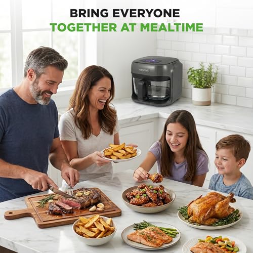 NutriChef Family Size 7.5 Quart Air Fryer | 6 Preset Cooking Modes | Glass Fry Bowl for Best Cooking | 360° Air Circulation | Cook Veggies, Steak, Fries, Seafood, Chicken & More | Gray - My Kitchen Products