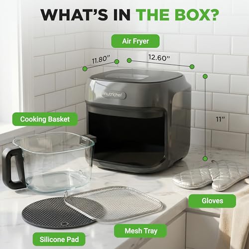 NutriChef Family Size 7.5 Quart Air Fryer | 6 Preset Cooking Modes | Glass Fry Bowl for Best Cooking | 360° Air Circulation | Cook Veggies, Steak, Fries, Seafood, Chicken & More | Gray - My Kitchen Products