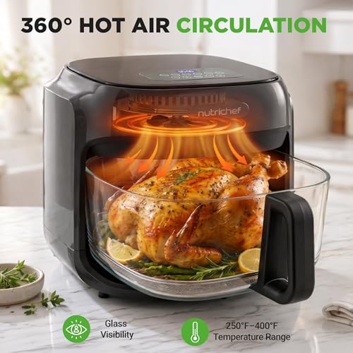 NutriChef Family Size 7.5 Quart Air Fryer | 6 Preset Cooking Modes | Glass Fry Bowl for Best Cooking | 360° Air Circulation | Cook Veggies, Steak, Fries, Seafood, Chicken & More | Gray - My Kitchen Products
