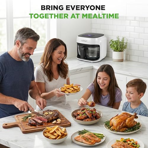 NutriChef Family Size 7.5 Quart Air Fryer | 6 Preset Cooking Modes | Glass Fry Bowl for Best Cooking | 360° Air Circulation | Cook Veggies, Steak, Fries, Seafood, Chicken & More | White - My Kitchen Products
