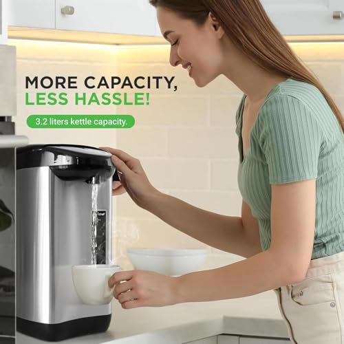 NutriChef Hot Water Urn Pot 3.38 QT, Insulated Stainless Steel Hot Water Dispenser & Boiler, Auto & Manual Dispense, Safety Lock, Electric Kettle - My Kitchen Products