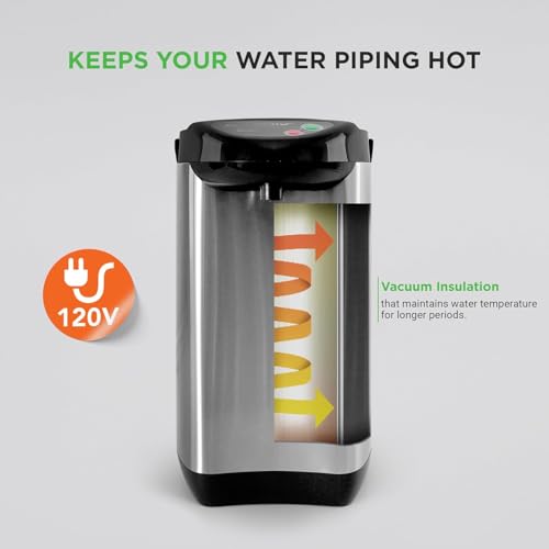NutriChef Hot Water Urn Pot 3.38 QT, Insulated Stainless Steel Hot Water Dispenser & Boiler, Auto & Manual Dispense, Safety Lock, Electric Kettle - My Kitchen Products