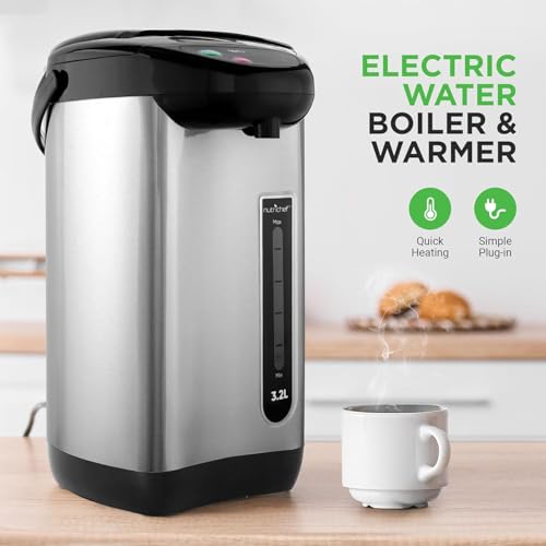 NutriChef Hot Water Urn Pot 3.38 QT, Insulated Stainless Steel Hot Water Dispenser & Boiler, Auto & Manual Dispense, Safety Lock, Electric Kettle - My Kitchen Products