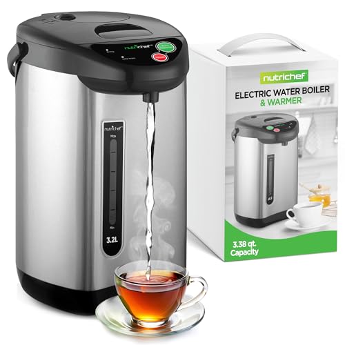 NutriChef Hot Water Urn Pot 3.38 QT, Insulated Stainless Steel Hot Water Dispenser & Boiler, Auto & Manual Dispense, Safety Lock, Electric Kettle - My Kitchen Products
