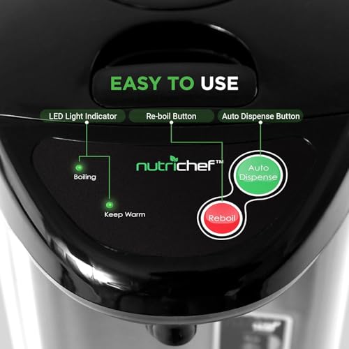 NutriChef Hot Water Urn Pot 3.38 QT, Insulated Stainless Steel Hot Water Dispenser & Boiler, Auto & Manual Dispense, Safety Lock, Electric Kettle - My Kitchen Products