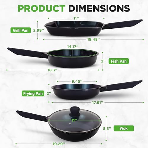 NutriChef Non Stick Frying Pans Set, 5-Piece Blue Diamond Ceramic Cookware with Lid, Nonstick Frying Pan for Gas, Electric, Ceramic & Induction Cooktops, PTFE/PFOA Free, Bakelite Soft-Touch Handles - My Kitchen Products