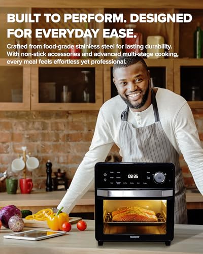 Nuwave 2026 Air Fryer Oven & Grill Comb, Plug-in Powered Grill Plate for True Char Flavor & Marks, 2-Layer Glass Door, Cooler Exterior, 150 Presets, Temp Probe, 500°F, Stainless Steel, 700/1500/1800W - My Kitchen Products