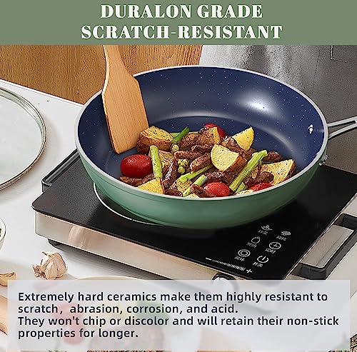 Nuwave 9pc Cookware Set Healthy Duralon Blue Ceramic Nonstick Coated, Diamond Infused Scratch-Resistant, PFAS Free, Oven Safe, Induction Ready & Evenly Heats, Tempered Glass Lids & Stay-Cool Handle - My Kitchen Products