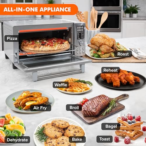 Nuwave Bravo Air Fryer Toaster Smart Oven, 10-in-1 Countertop Convection, 1800 Watts, 21-Qt Capacity, 50°-450°F Temp Controls, Top and Bottom Heater Adjustments 0%-100%, PFAS Free, Stainless Steel - My Kitchen Products