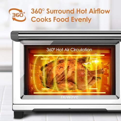 Nuwave Bravo Air Fryer Toaster Smart Oven, 12-in-1 Countertop Convection, 30-QT XL Capacity, 50°-500°F Temperature Controls, Top and Bottom Heater Adjustments 0%-100%, Brushed Stainless Steel Look - My Kitchen Products
