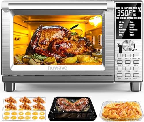 Nuwave Bravo Air Fryer Toaster Smart Oven, 12-in-1 Countertop Convection, 30-QT XL Capacity, 50°-500°F Temperature Controls, Top and Bottom Heater Adjustments 0%-100%, Brushed Stainless Steel Look - My Kitchen Products