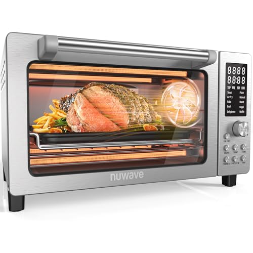 Nuwave Bravo Pro Smart 21QT Toaster Oven Air Fryer Combo, Convection Oven Countertop, 10 functions all in 1, with even & quick crisp technology, 50-450°F, 1800W, Stainless Steel - My Kitchen Products