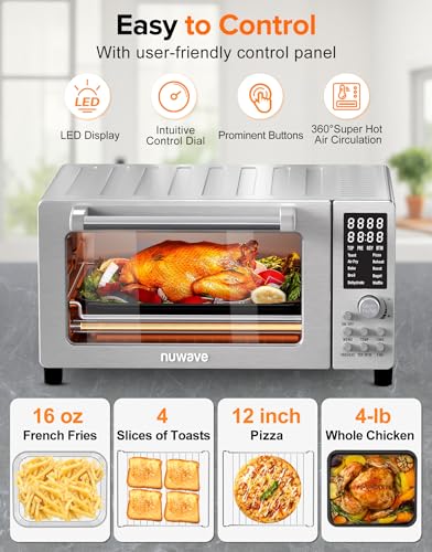 Nuwave Bravo Pro Smart 21QT Toaster Oven Air Fryer Combo, Convection Oven Countertop, 10 functions all in 1, with even & quick crisp technology, 50-450°F, 1800W, Stainless Steel - My Kitchen Products