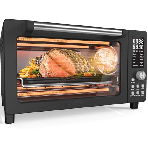 Nuwave Bravo Pro Smart Air Fryer Toaster Oven Combo, Airfryer Convection Oven Countertop, 10-in-1 Functions with Quicker & Even Crisp Technology, 1800W, 50-450°F, PFAS-Free, 21QT, Black - My Kitchen Products